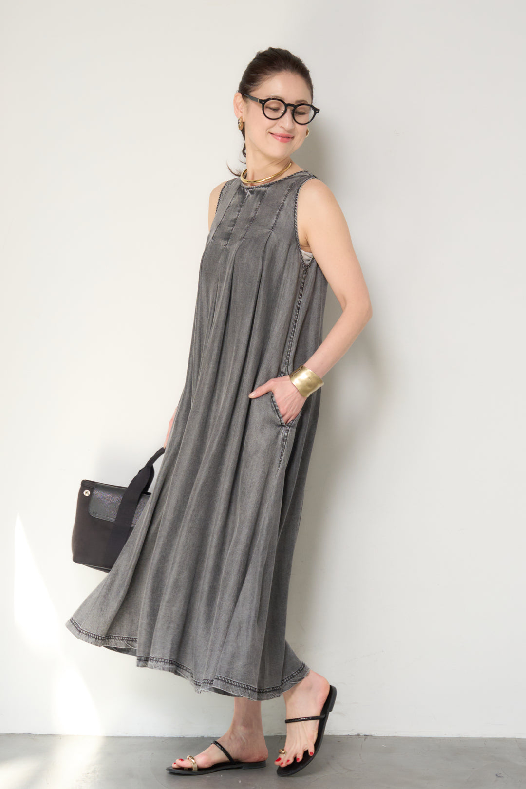 パウダーシルクデニムジップワンピース