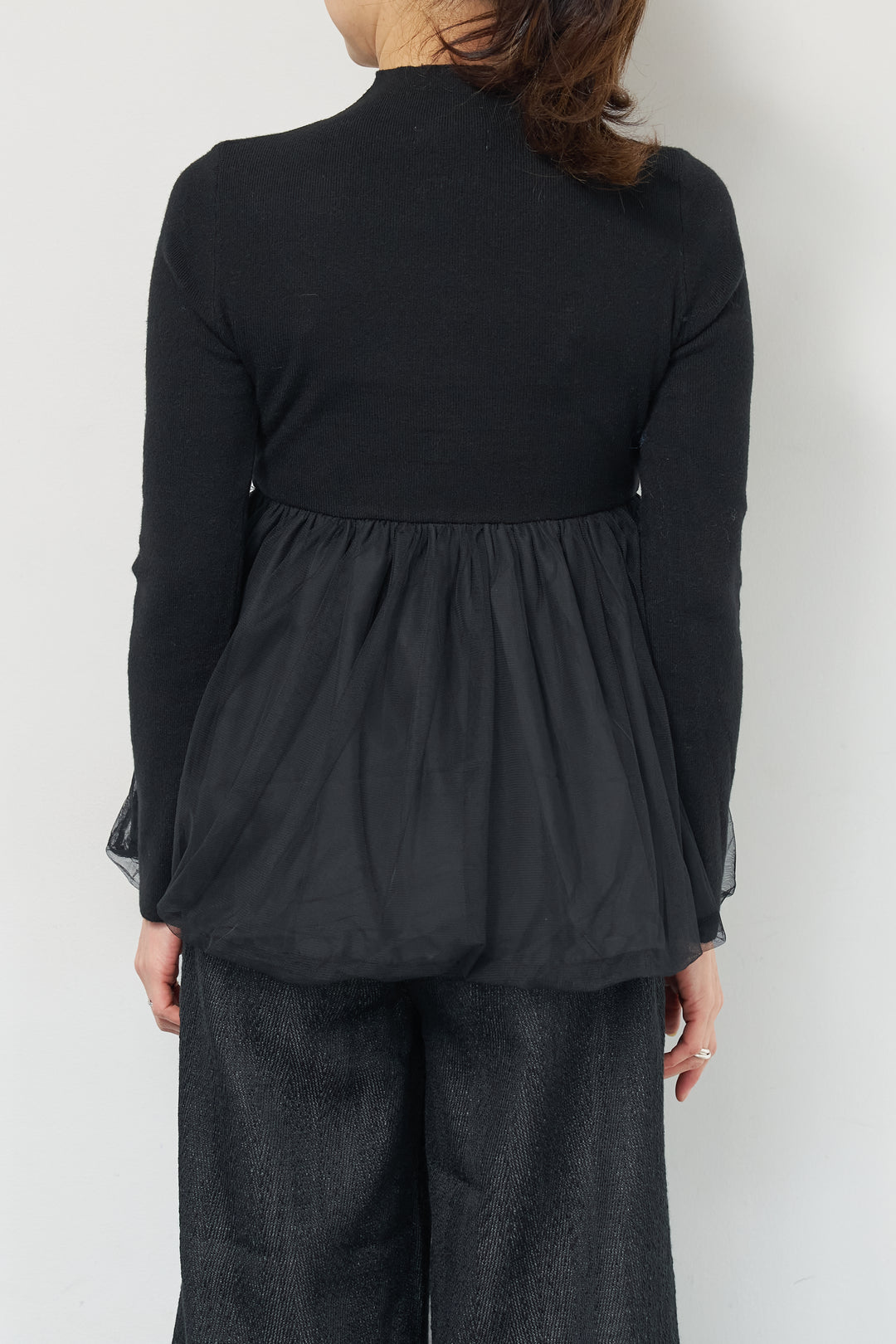 [SET]チュールドッキングニット+デニムライクヘリンボーンパンツ(2set)