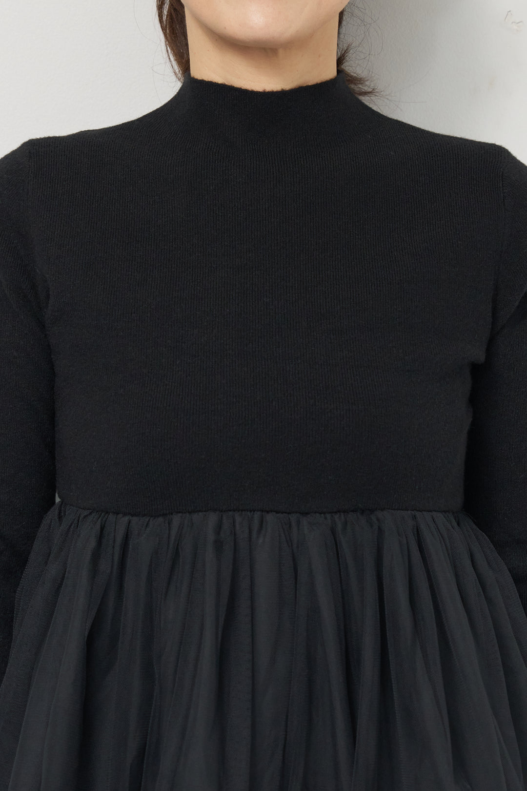 [SET]チュールドッキングニット+デニムライクヘリンボーンパンツ(2set)