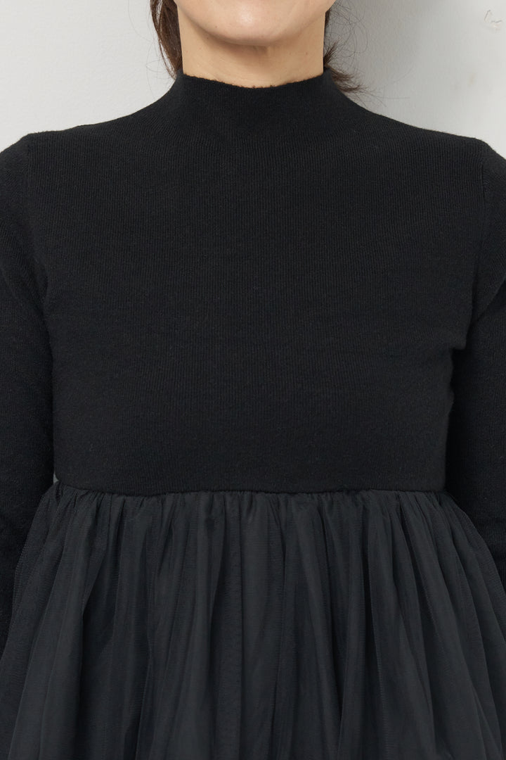 [SET]チュールドッキングニット+デニムライクヘリンボーンパンツ(2set)