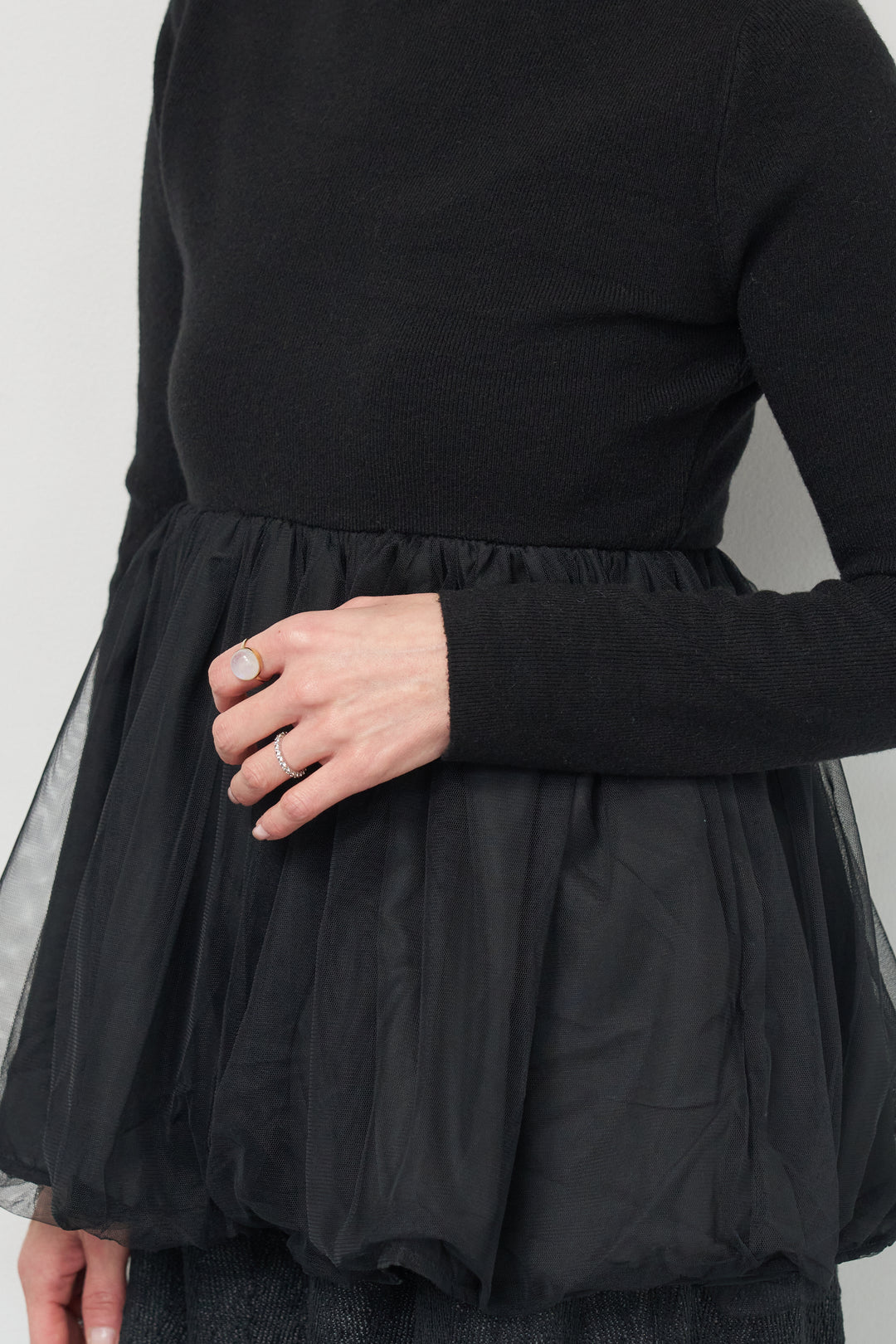 [SET]チュールドッキングニット+デニムライクヘリンボーンパンツ(2set)