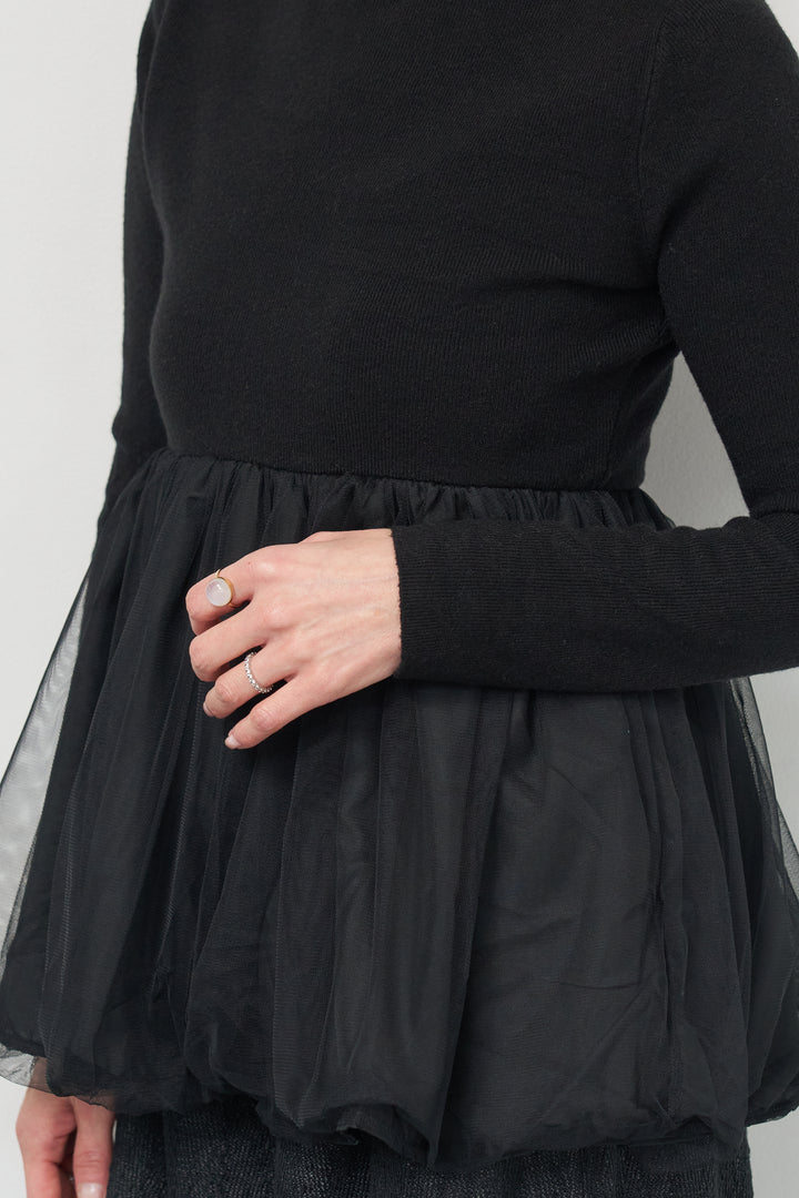 [SET]チュールドッキングニット+デニムライクヘリンボーンパンツ(2set)