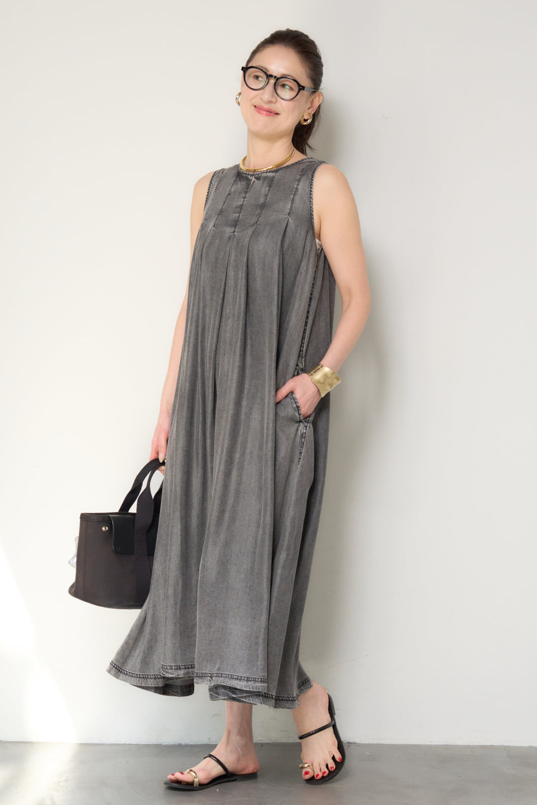 パウダーシルクデニムジップワンピース