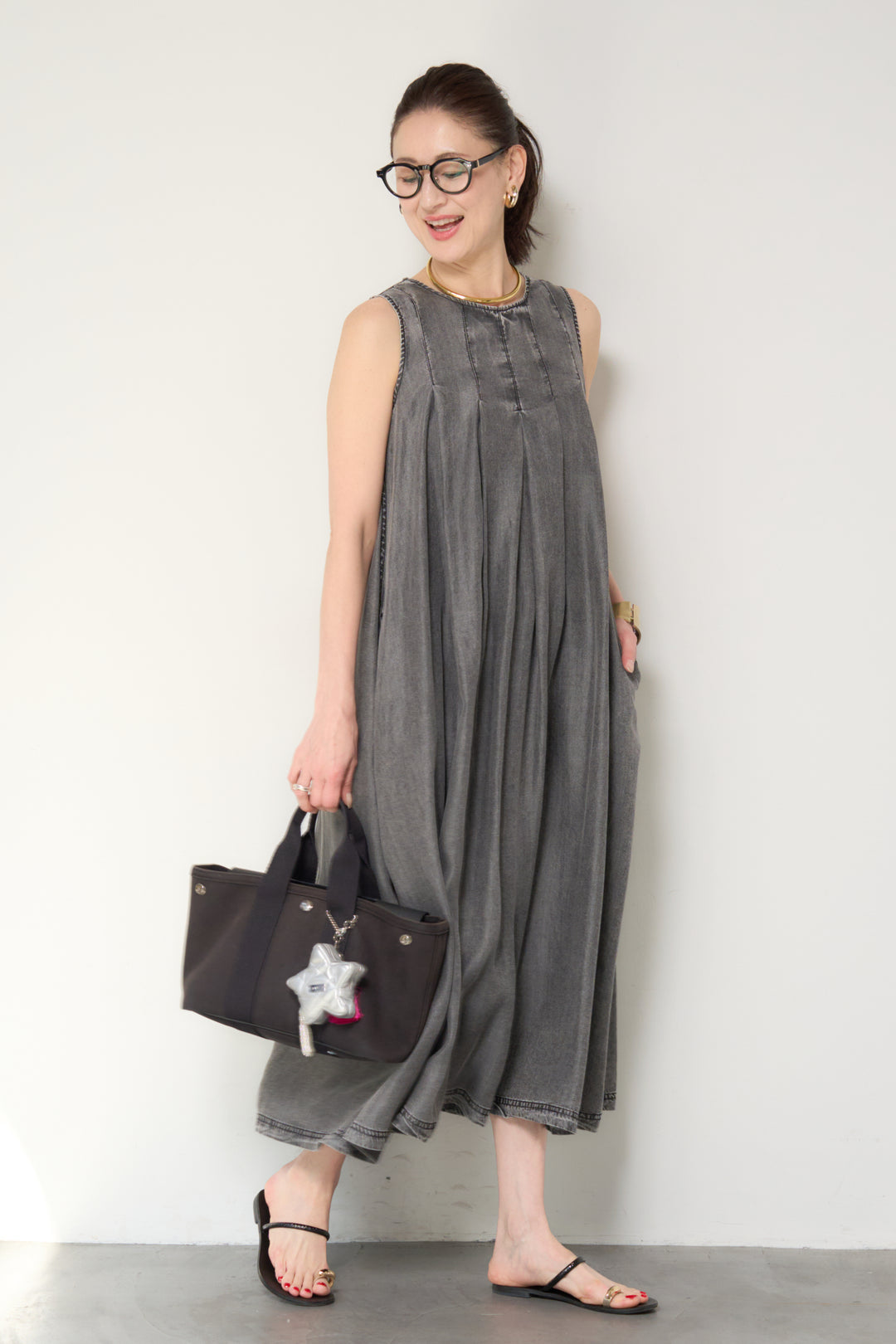 パウダーシルクデニムジップワンピース