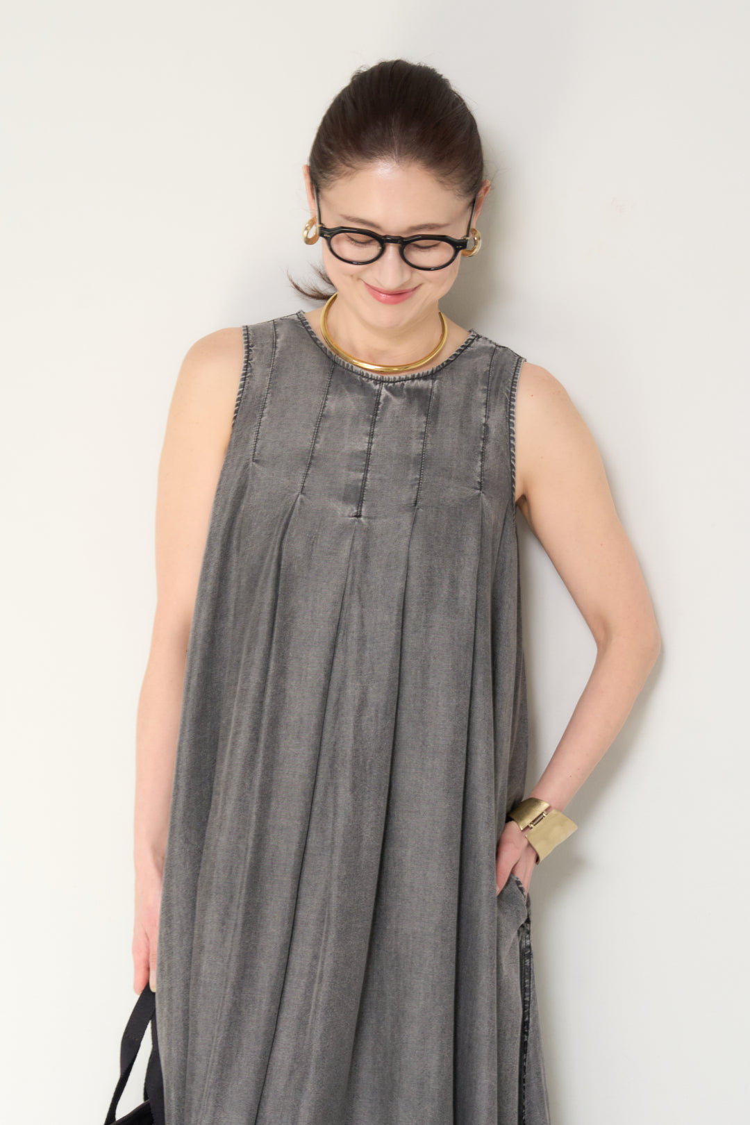 パウダーシルクデニムジップワンピース