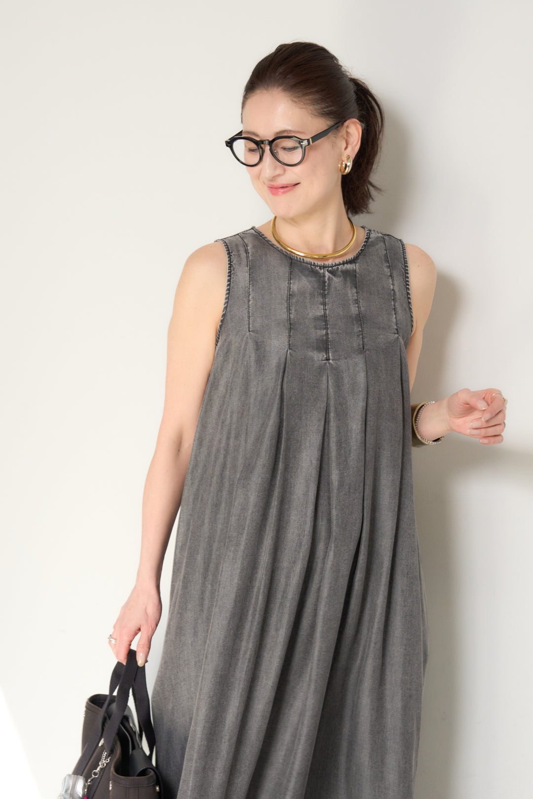 パウダーシルクデニムジップワンピース