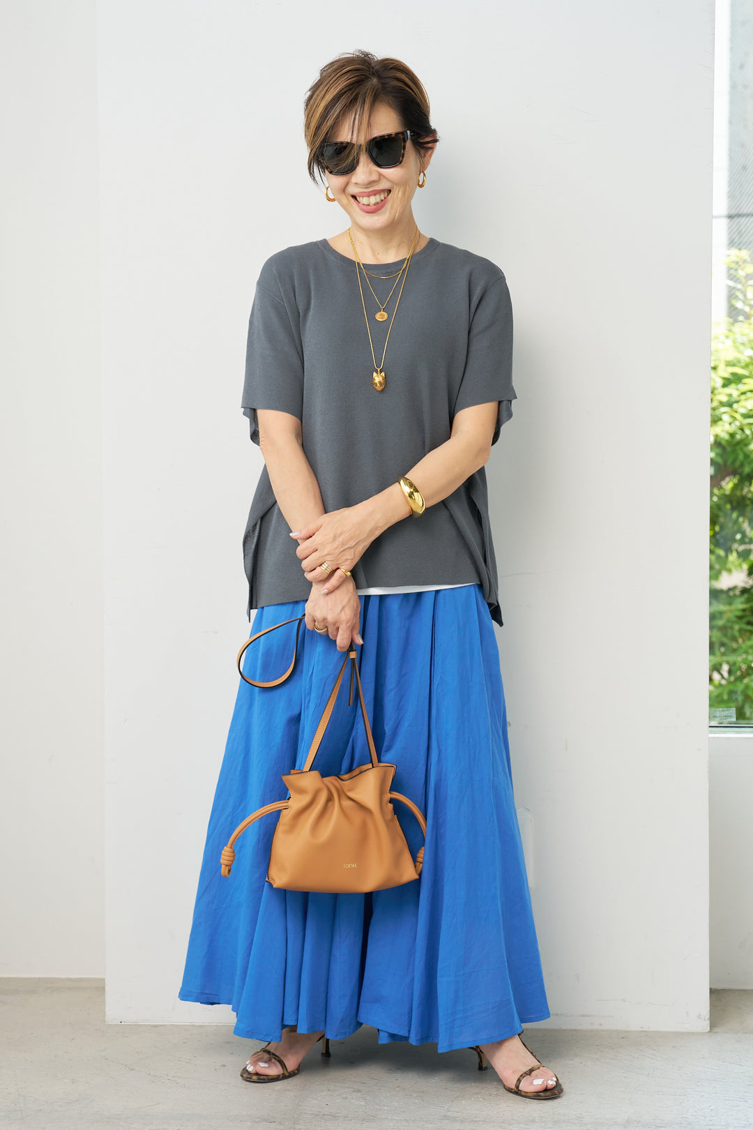 Cotton voile flare long skirt