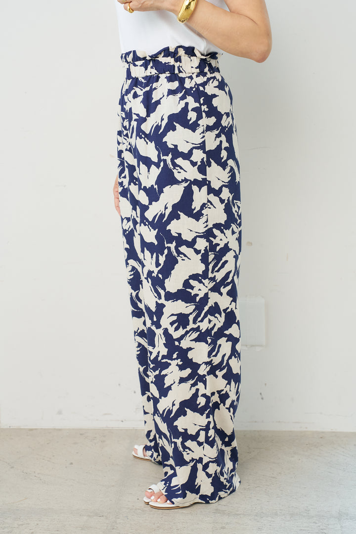 Brushed print linen trousers