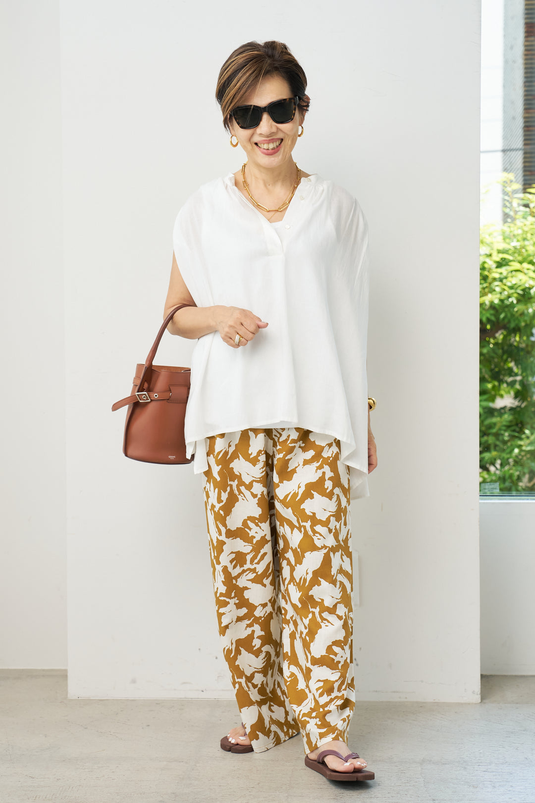 Brushed print linen trousers