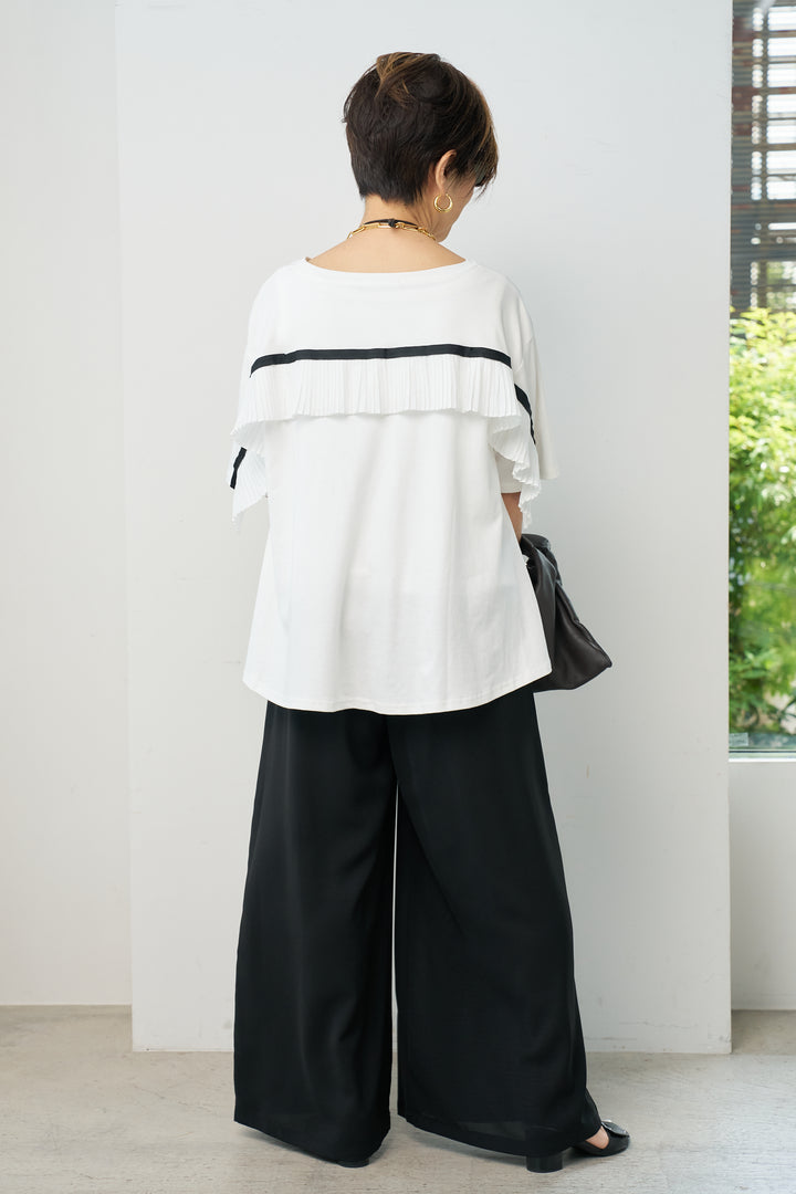 [SET] Back pleated frill cut and sew + tuck wide pants (2 sets)
