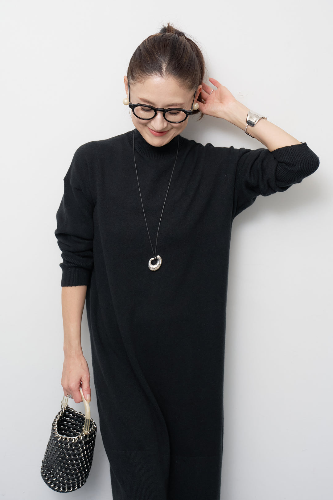 モックネックニットワンピース