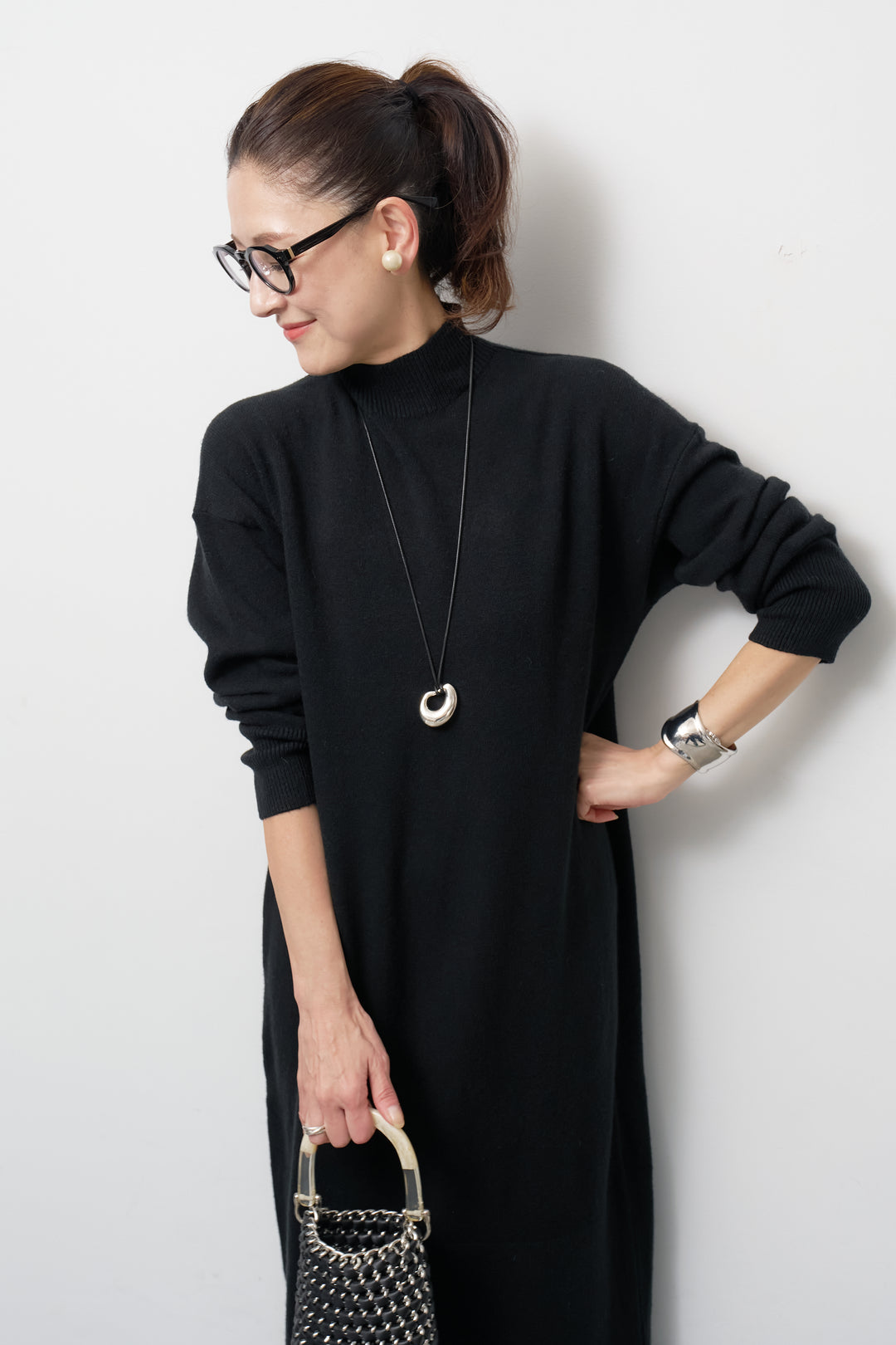 モックネックニットワンピース