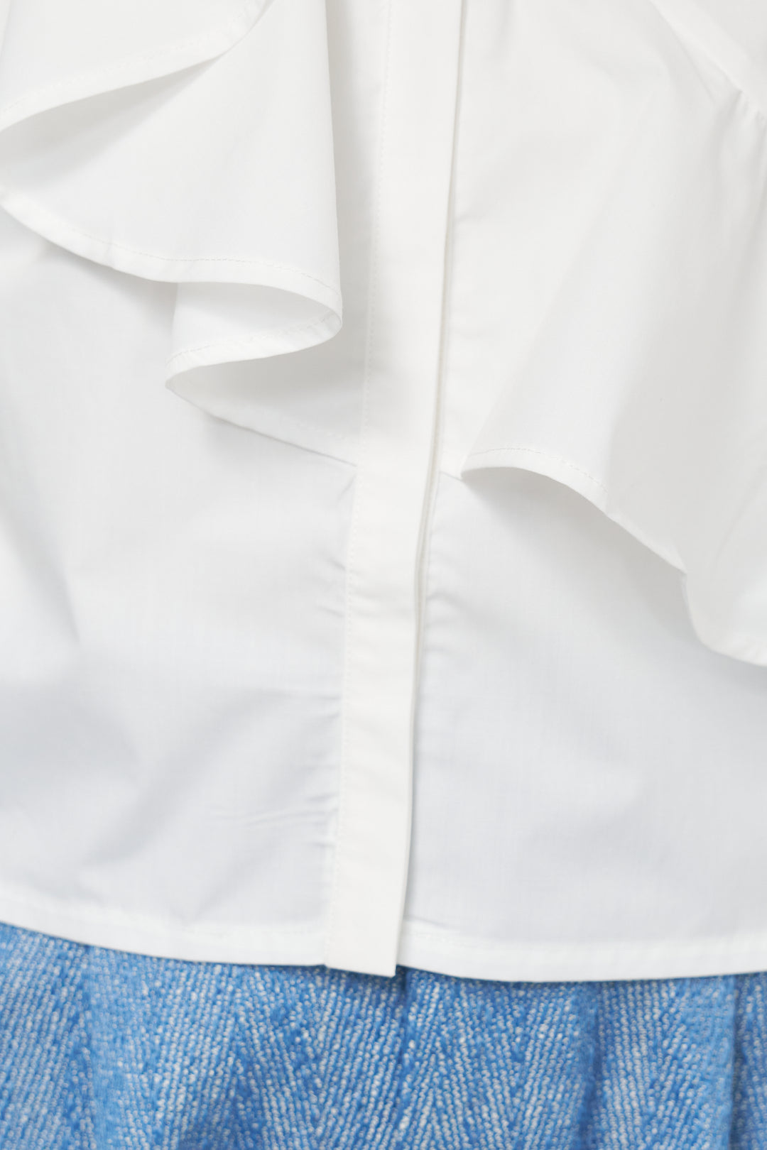 [SET]ショートアシメラッフルシャツ+デニムライクヘリンボーンパンツ(2set)