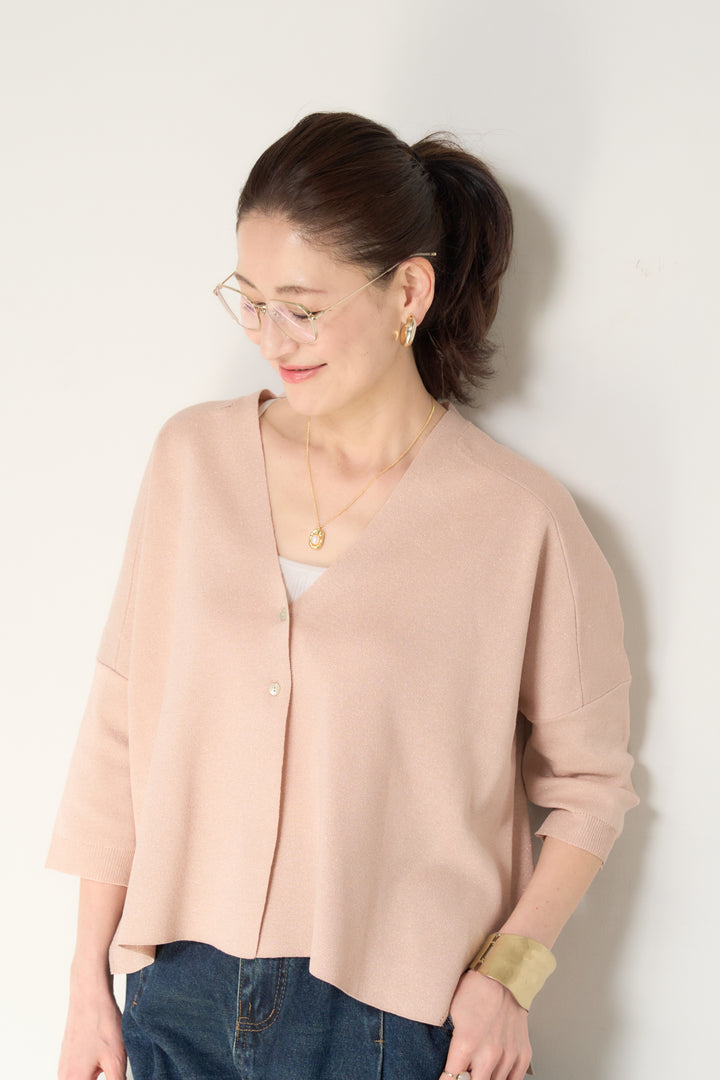 [SET]ウォッシャブルサラッとラメカーディガン+カーブデニムパンツ(2set)