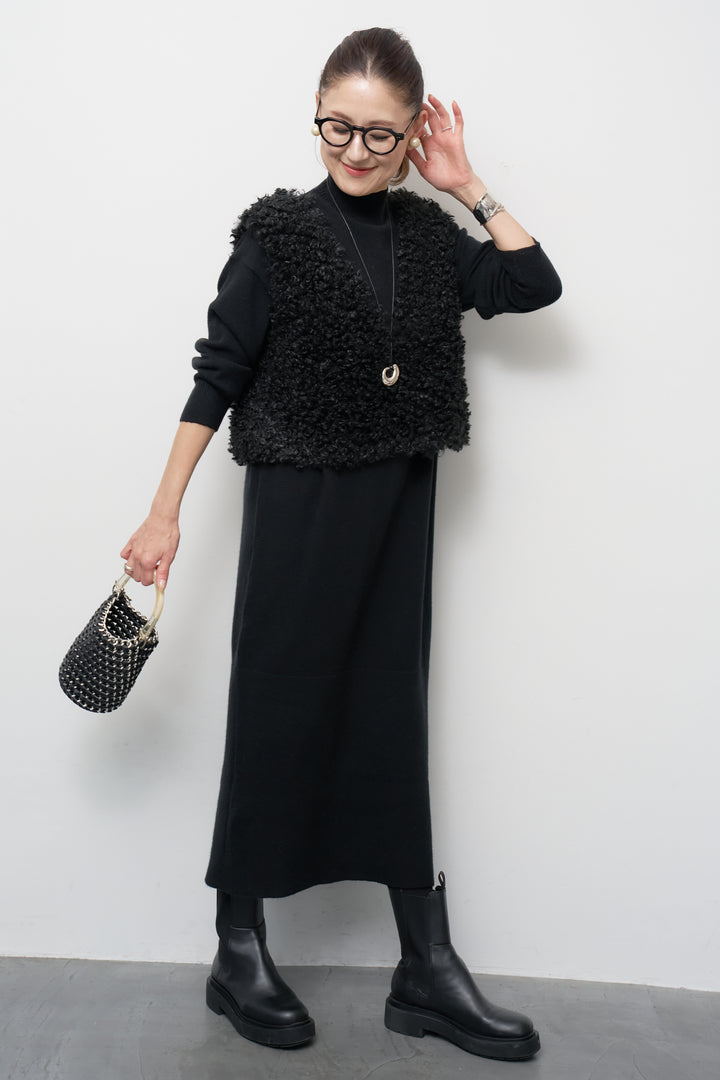 モックネックニットワンピース