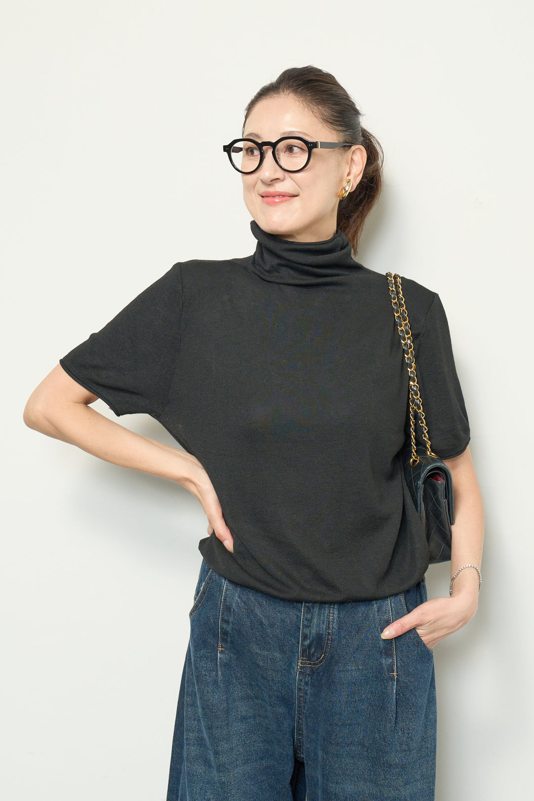 半袖タートル起毛カットソー