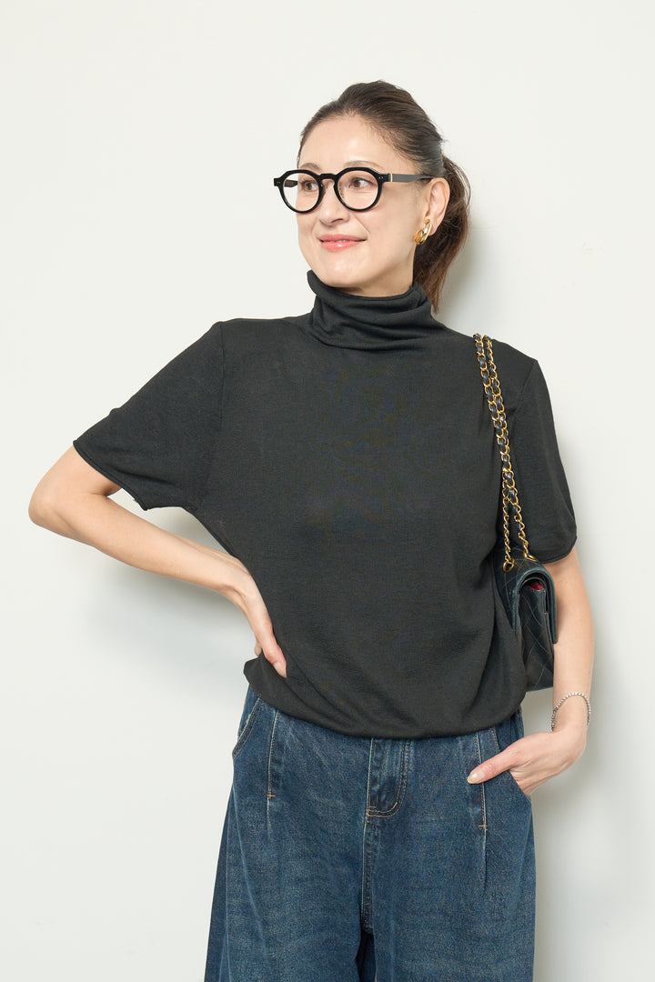 半袖タートル起毛カットソー