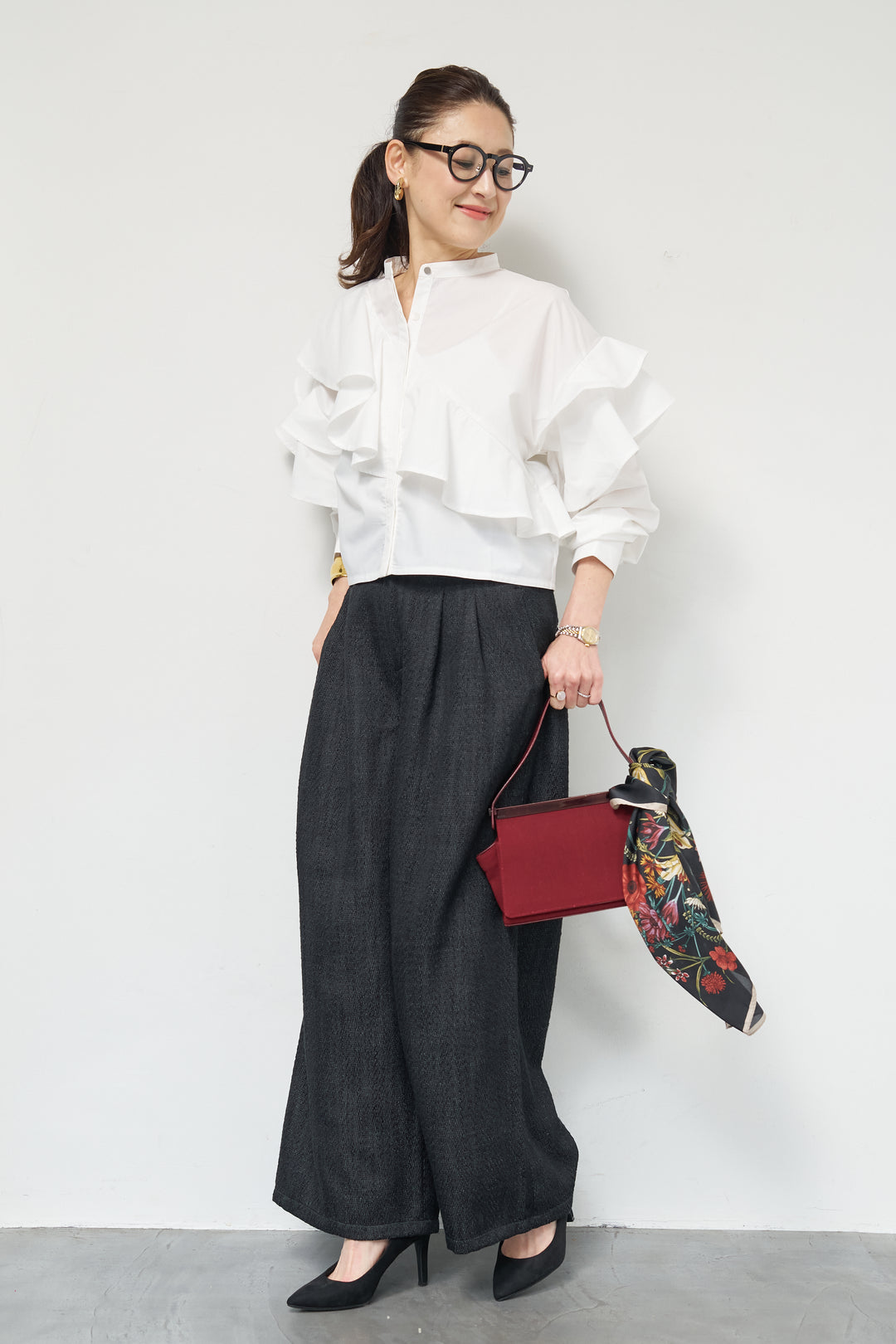 ショートアシメラッフルシャツ