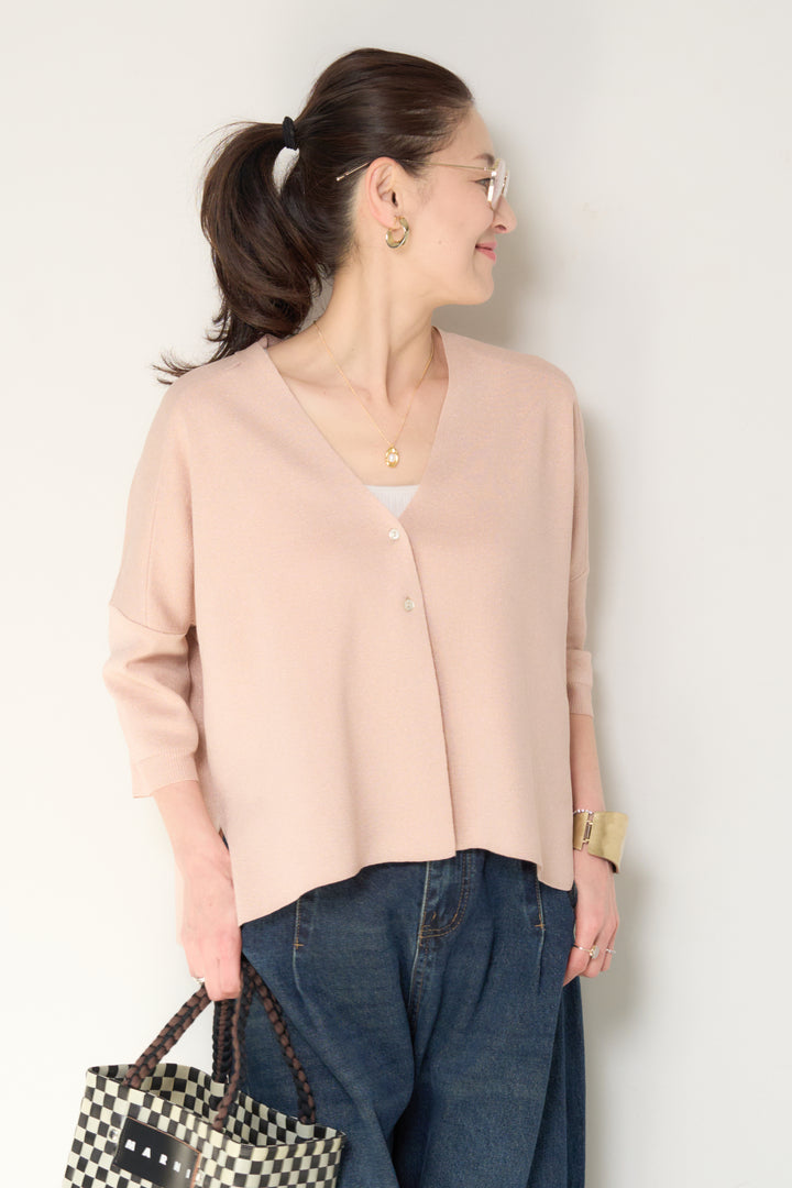 [SET]ウォッシャブルサラッとラメカーディガン+カーブデニムパンツ(2set)