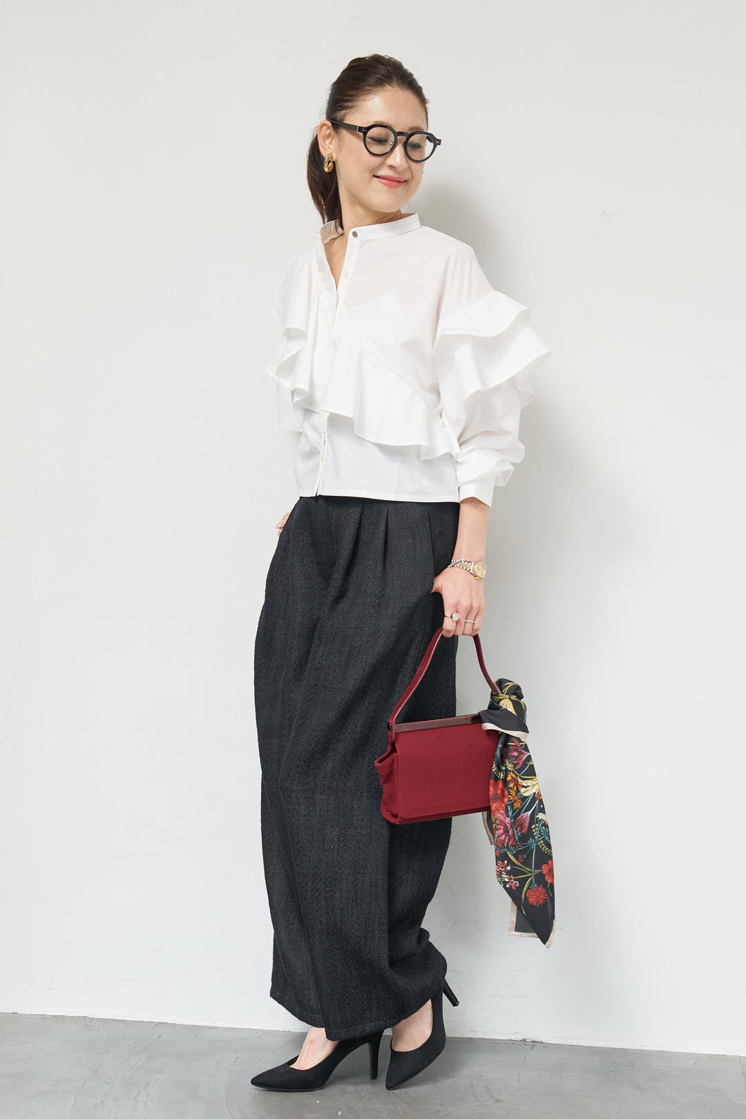 デニムライクヘリンボーンパンツ