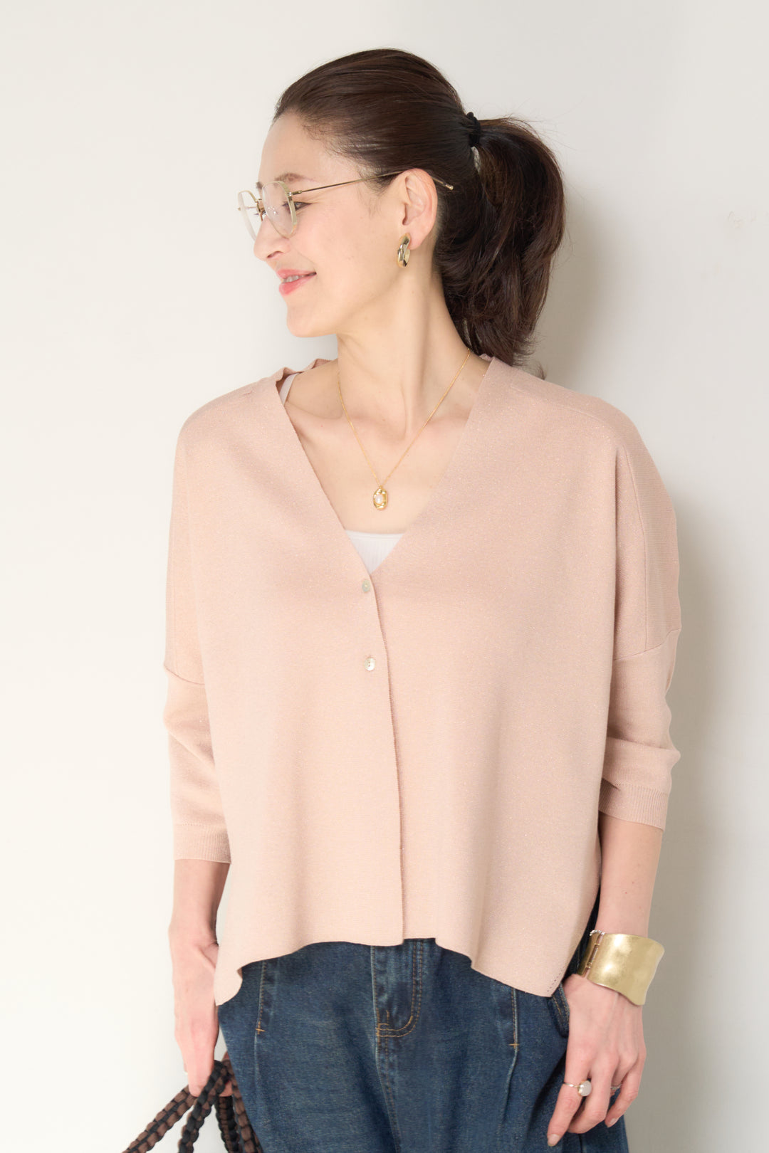 ウォッシャブルサラッとラメカーディガン