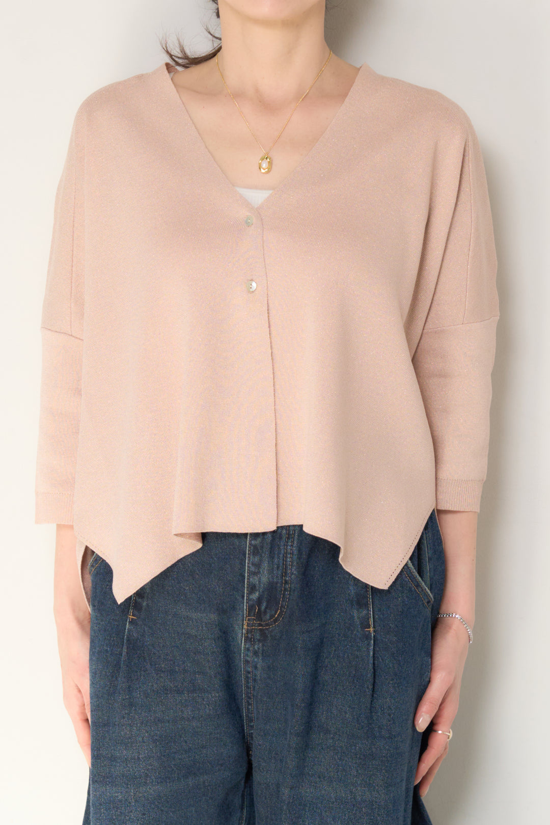 [SET]ウォッシャブルサラッとラメカーディガン+カーブデニムパンツ(2set)