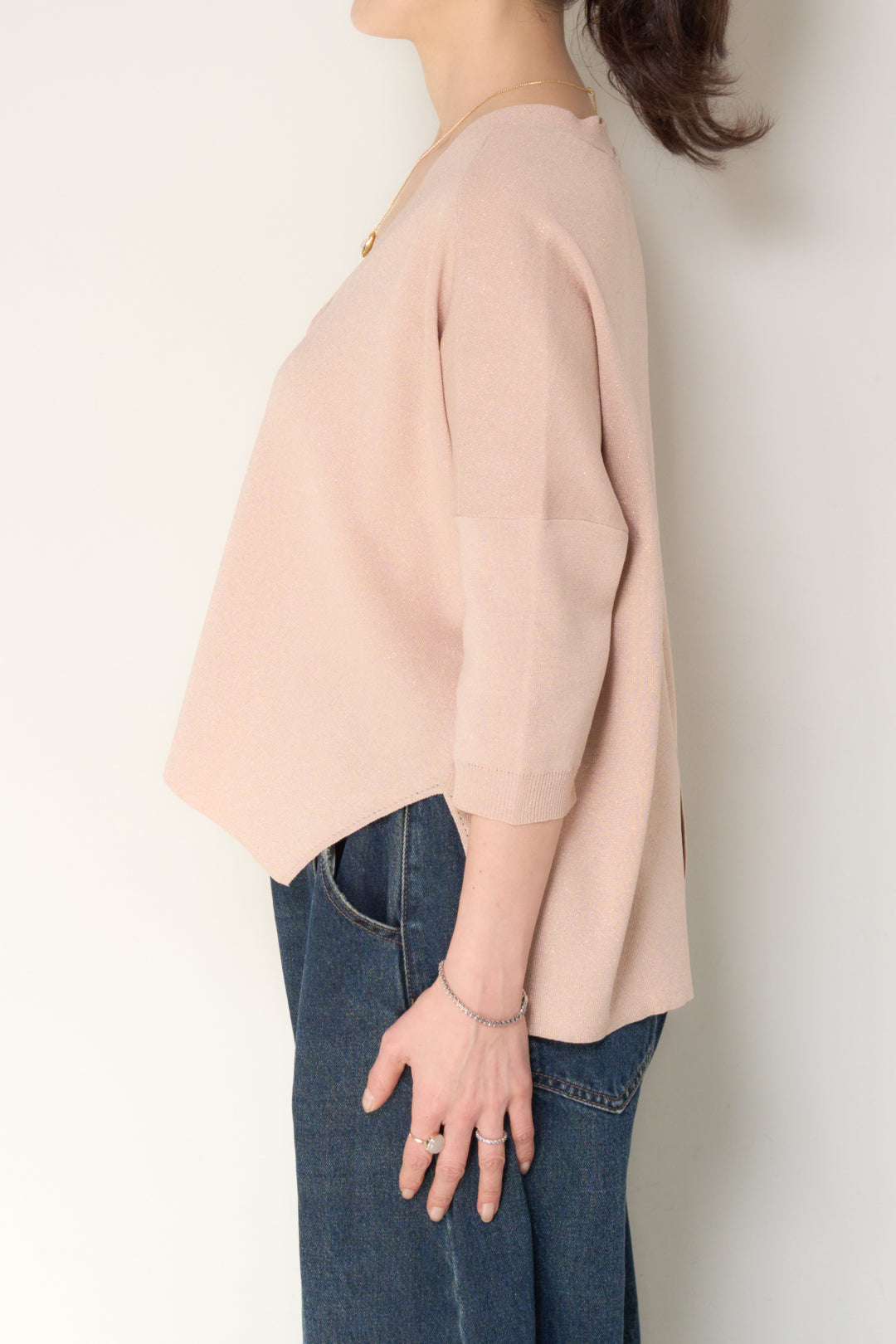 [SET]ウォッシャブルサラッとラメカーディガン+カーブデニムパンツ(2set)