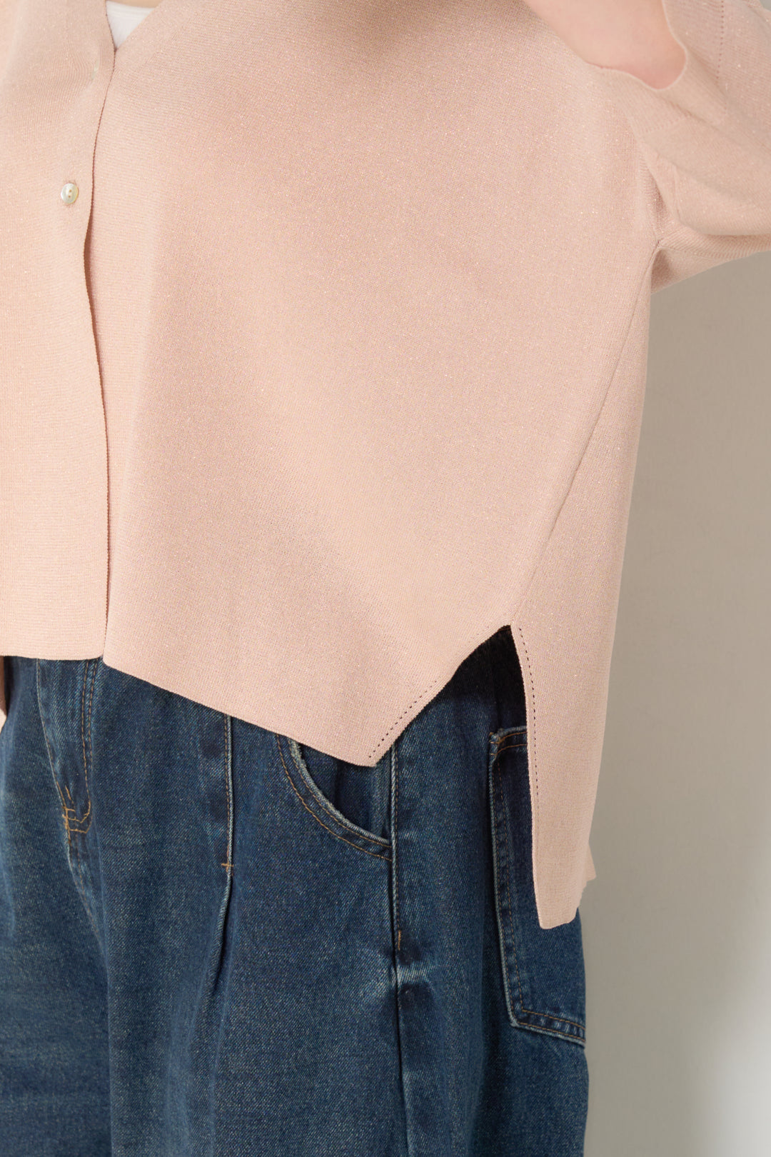 [SET]ウォッシャブルサラッとラメカーディガン+カーブデニムパンツ(2set)