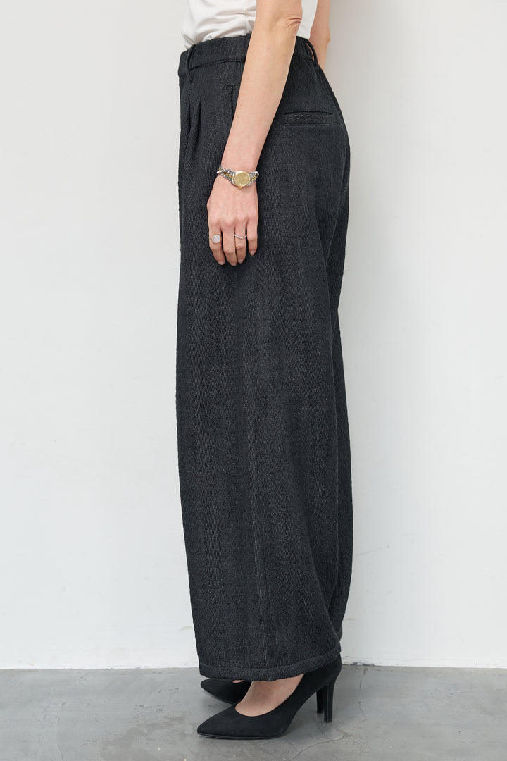 [SET]ショートアシメラッフルシャツ+デニムライクヘリンボーンパンツ(2set)