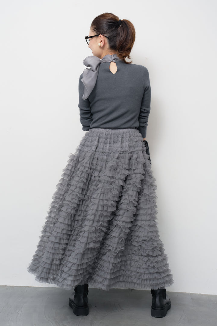 [SET]シフォンボウタイニット+チュールティアードスカート(2set)
