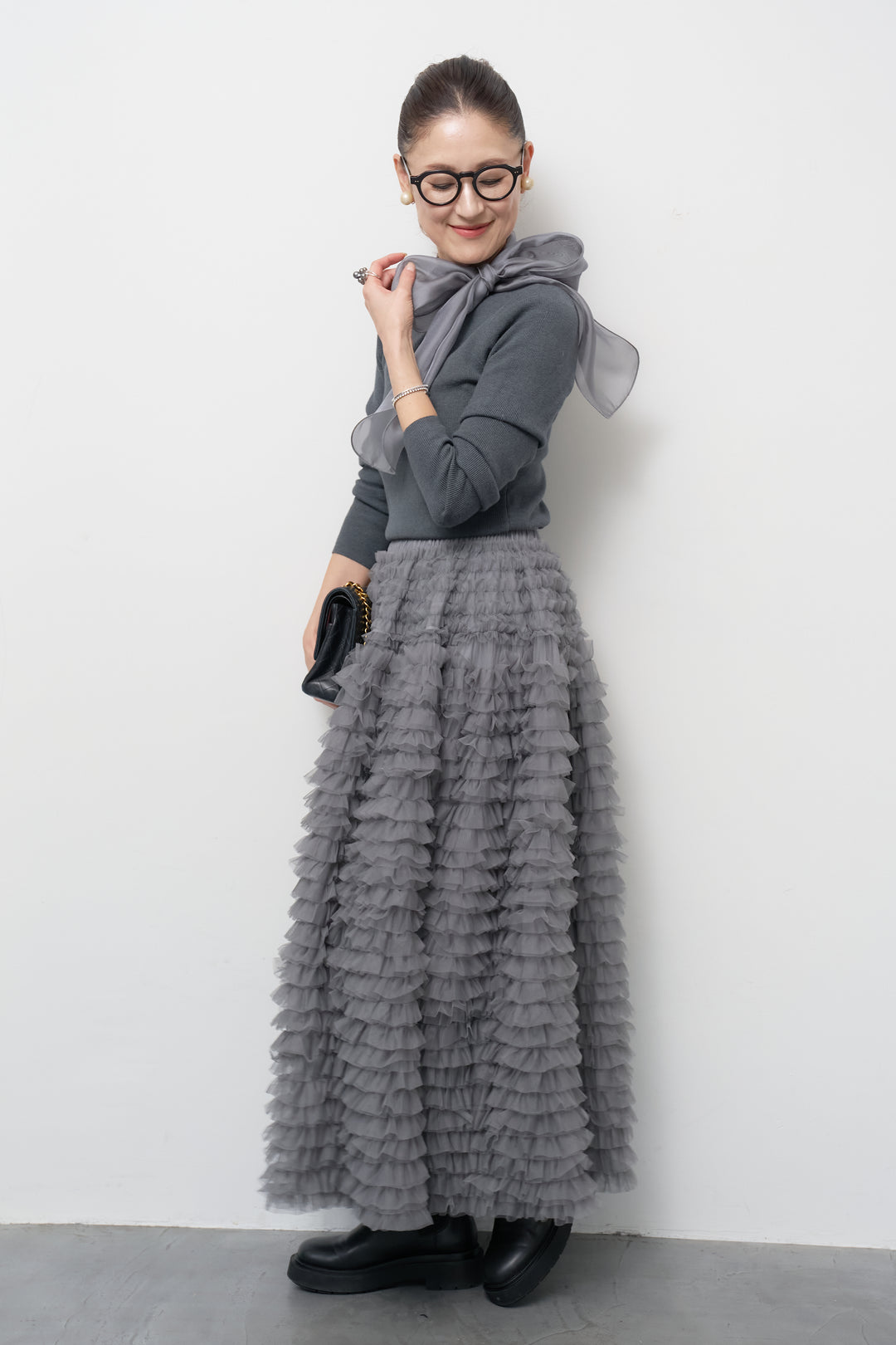 シフォンボウタイニット