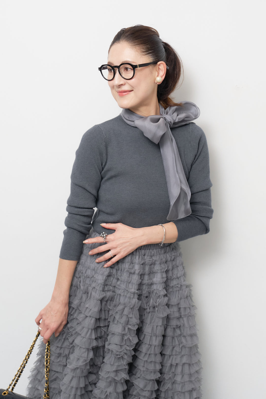 シフォンボウタイニット