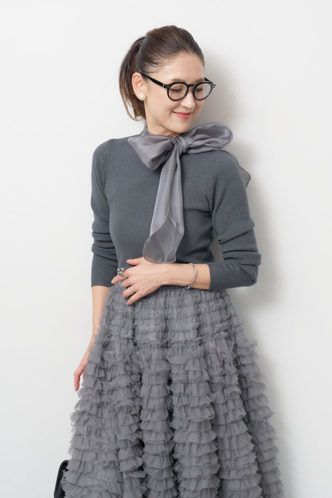 シフォンボウタイニット