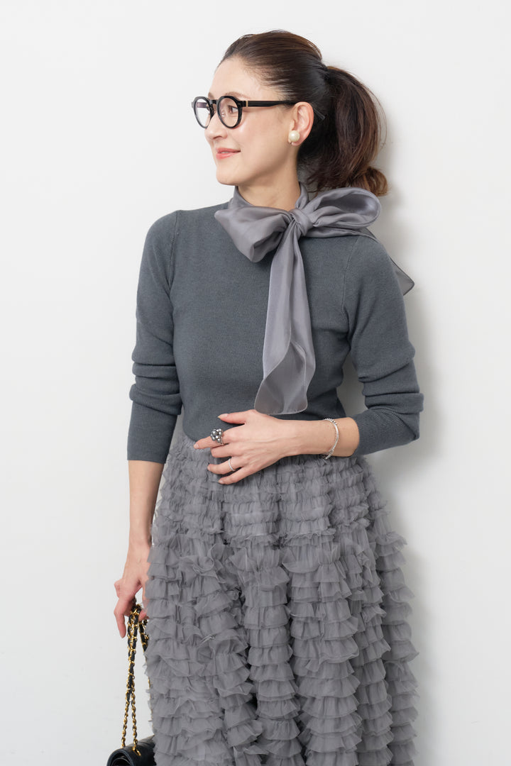 [SET]シフォンボウタイニット+チュールティアードスカート(2set)