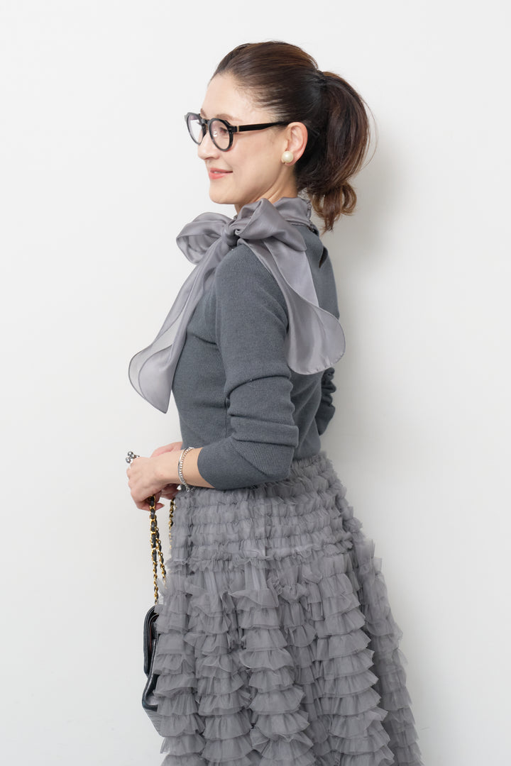 シフォンボウタイニット