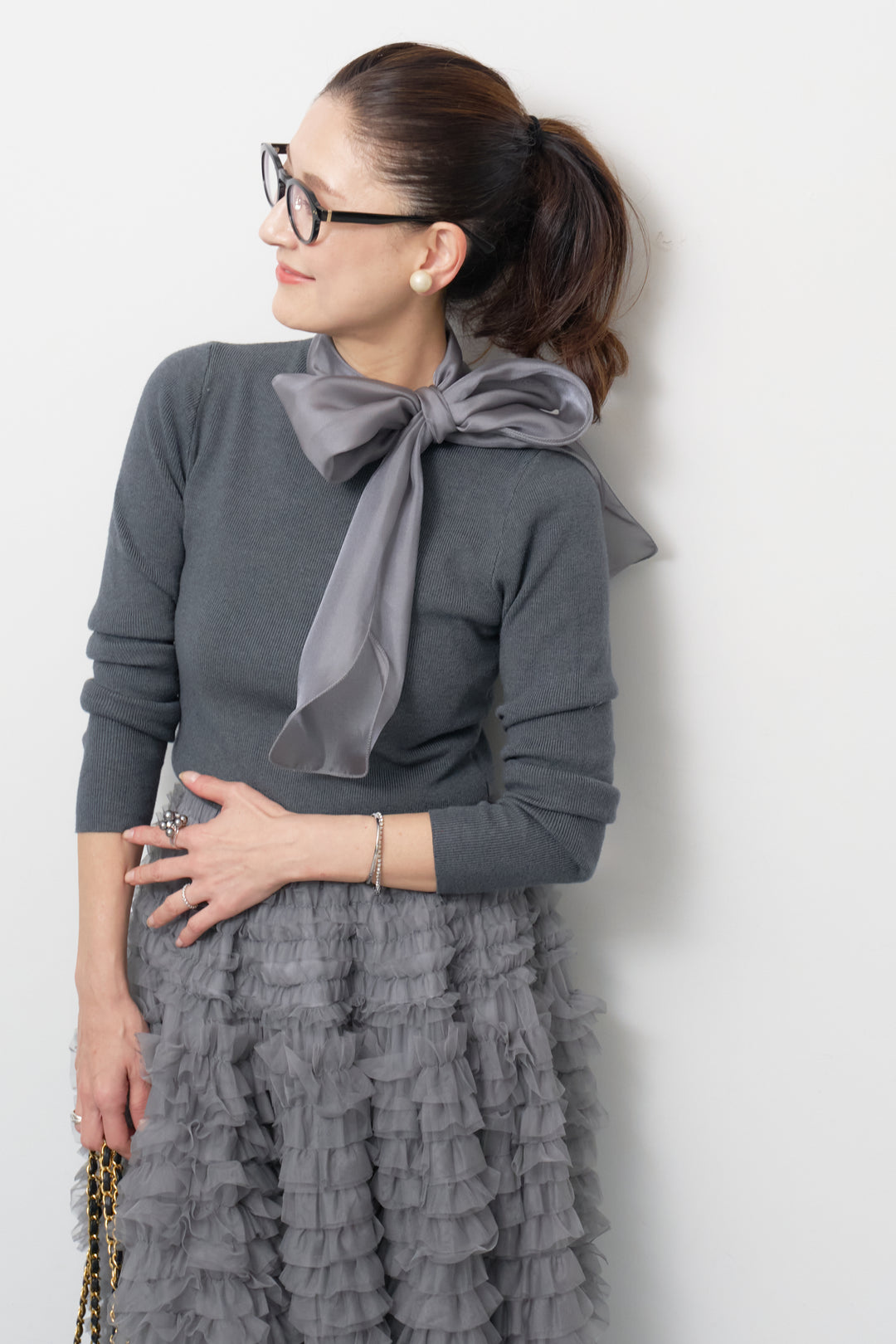 シフォンボウタイニット