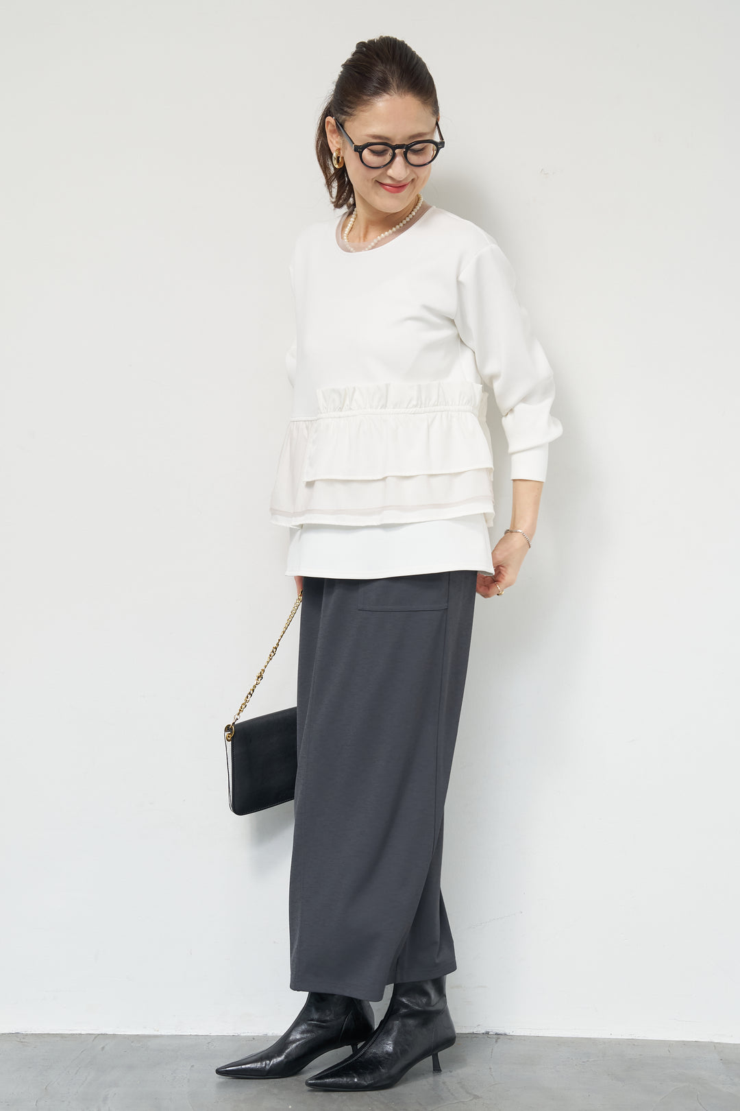 ストレッチポンチペプラムトップス