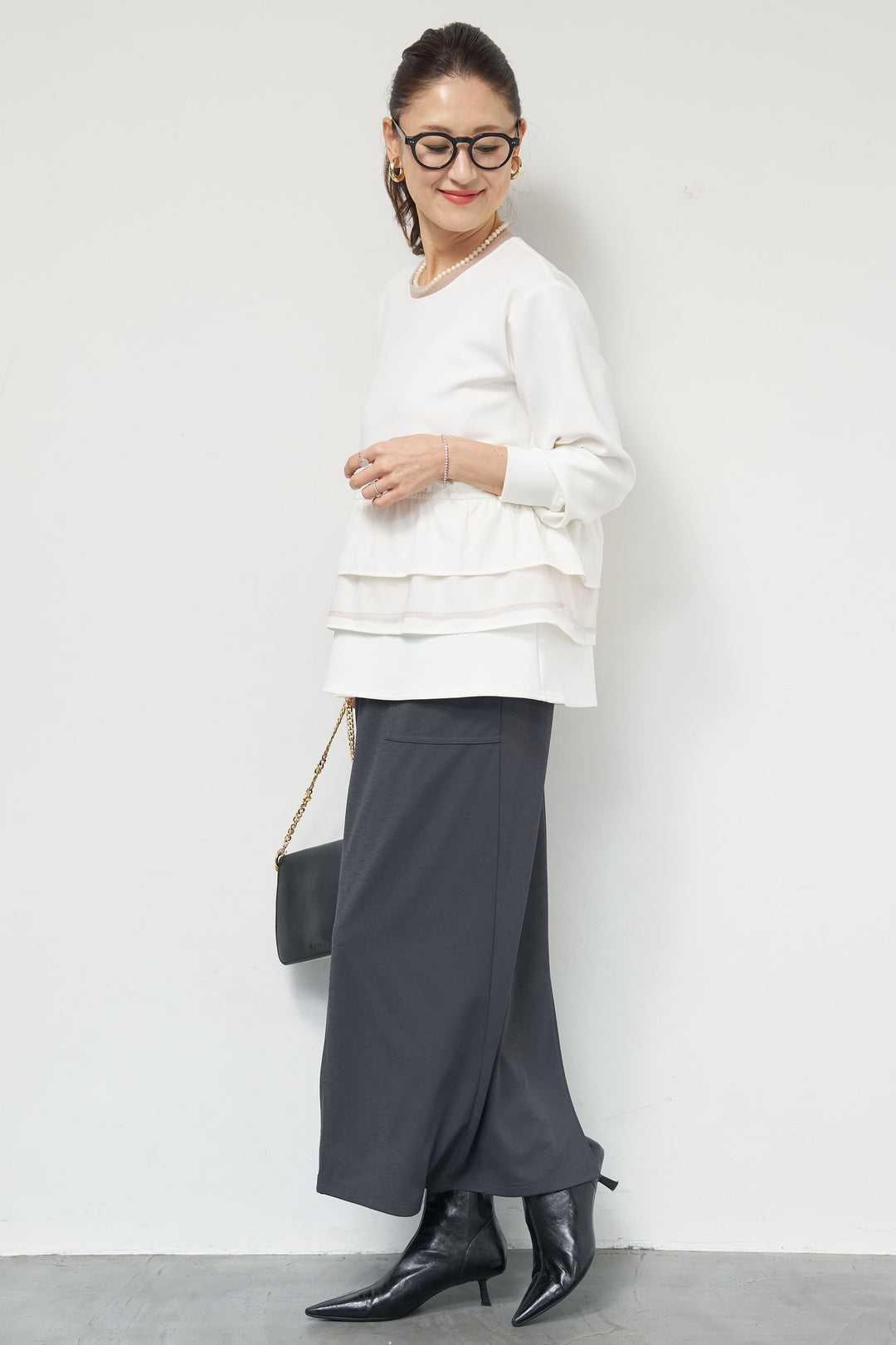 [SET]ストレッチポンチペプラムトップス+スラブカノコニットスカート(2set)