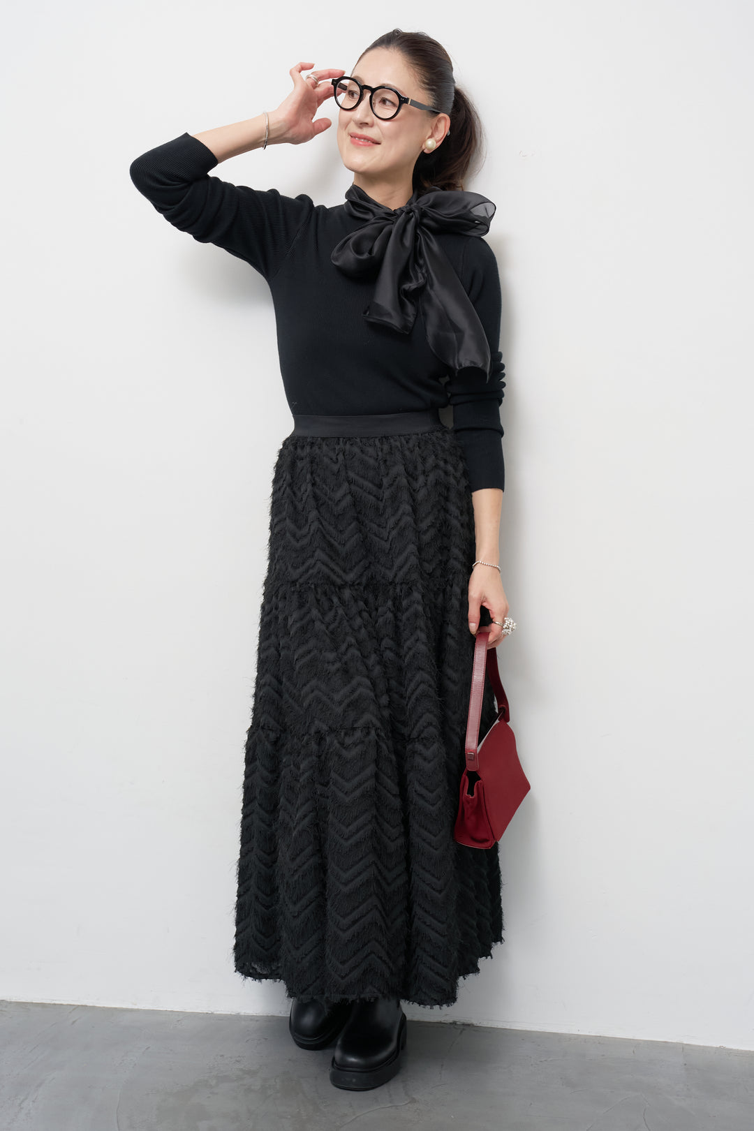 シフォンボウタイニット