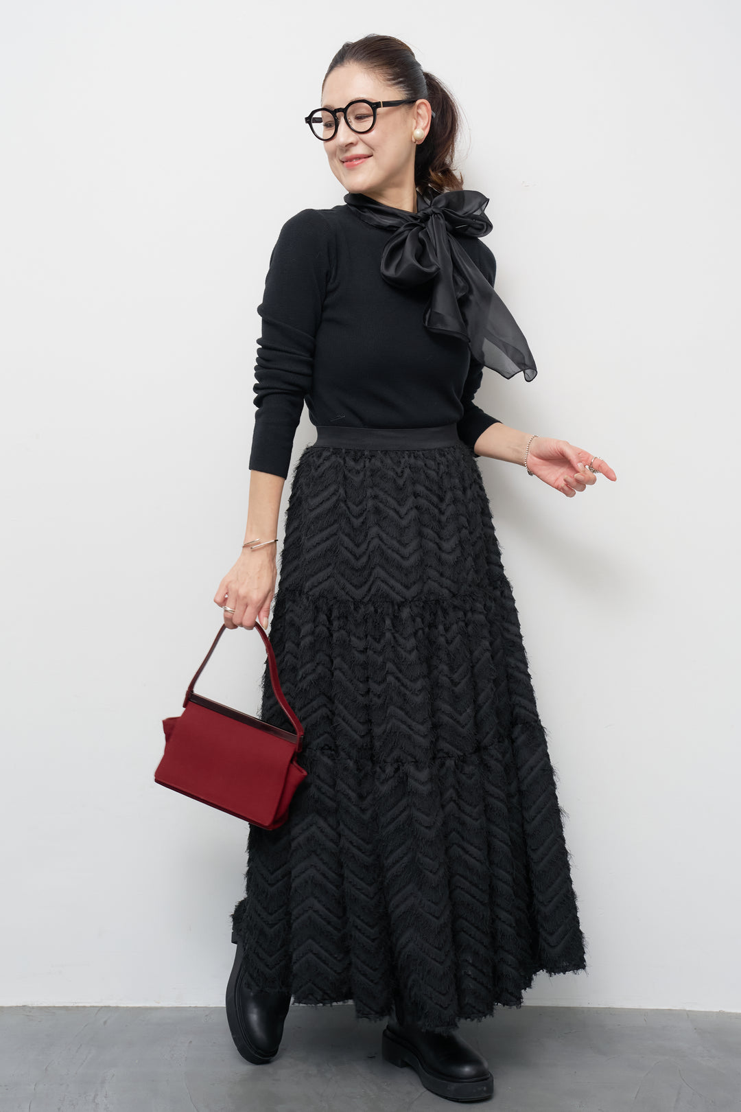 シフォンボウタイニット