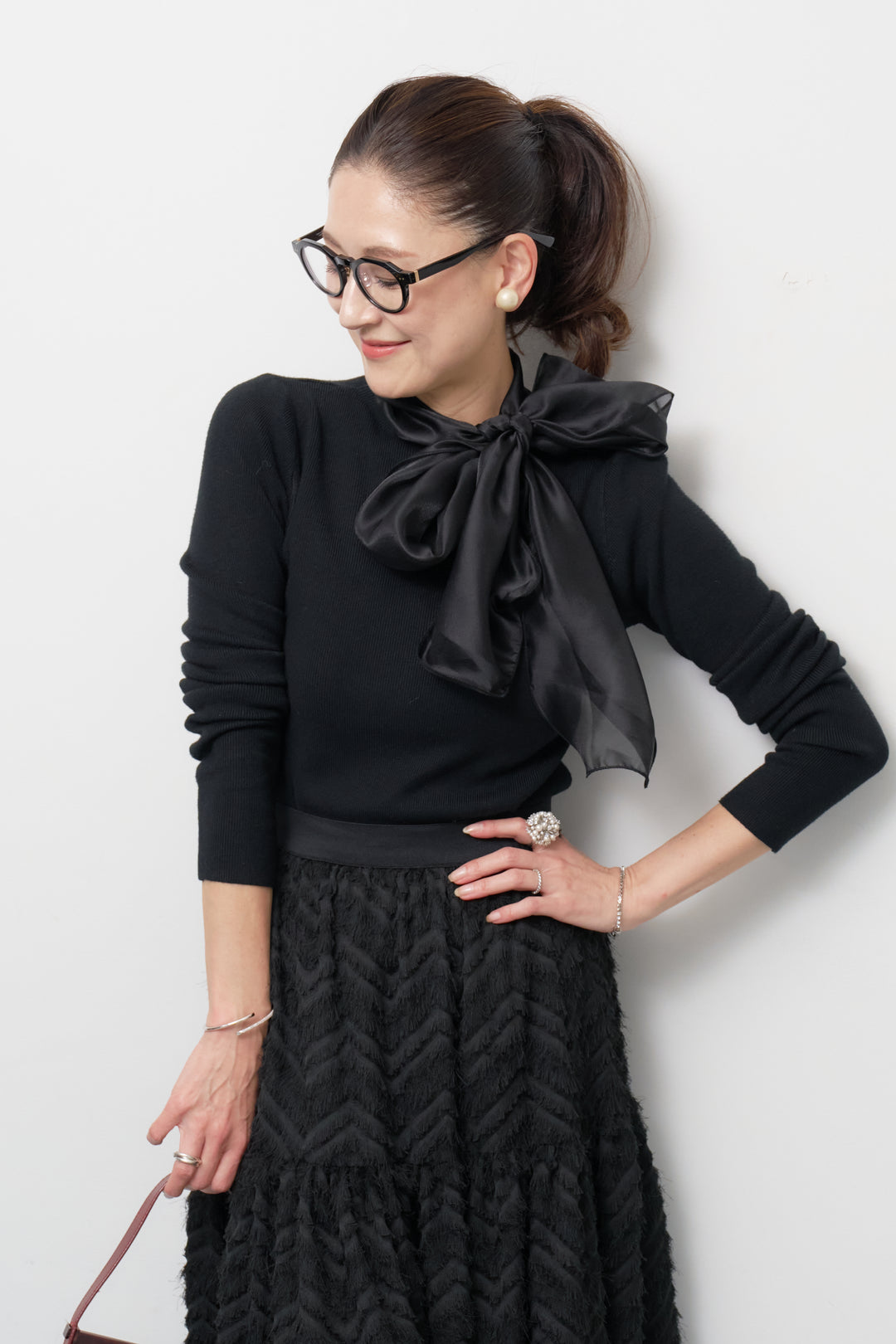 シフォンボウタイニット