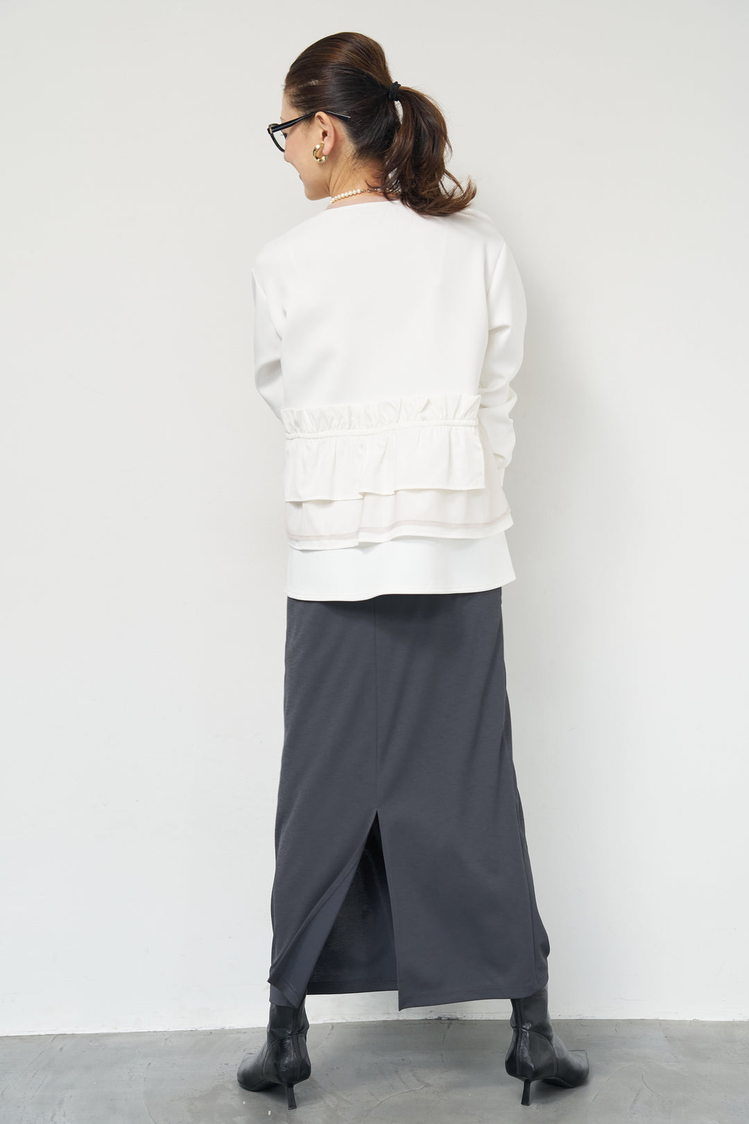 [SET]ストレッチポンチペプラムトップス+スラブカノコニットスカート(2set)