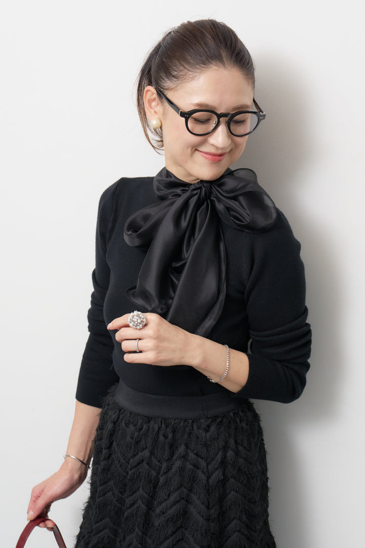 [SET]シフォンボウタイニット+フリンジティアードスカート(2set)