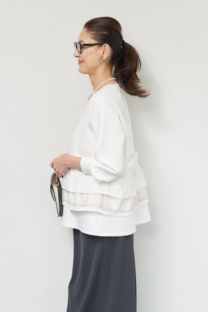 [SET]ストレッチポンチペプラムトップス+スラブカノコニットスカート(2set)