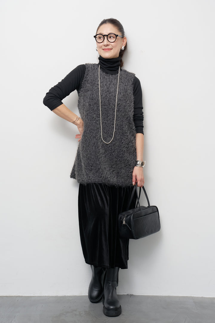 [SET]シャギータッチ×ベロアワンピース+ふんわり裏起毛タートルネック(2set)