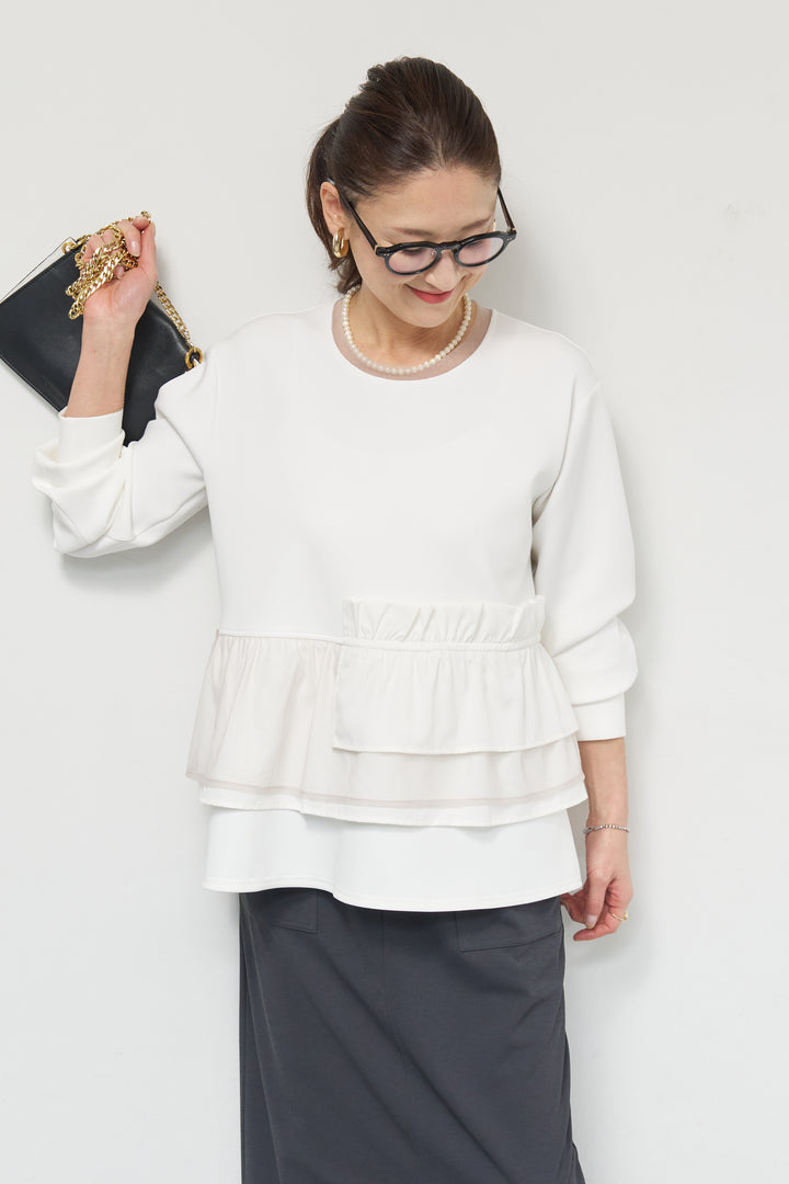 [SET]ストレッチポンチペプラムトップス+スラブカノコニットスカート(2set)