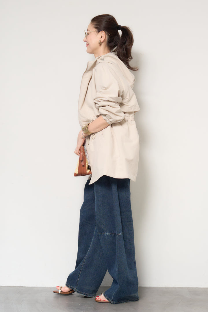 [SET]ウエストギャザーフーディーブルゾン+裾レース切替ノースリーブトップス(2set)