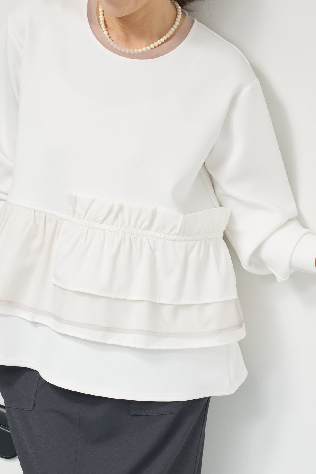 ストレッチポンチペプラムトップス