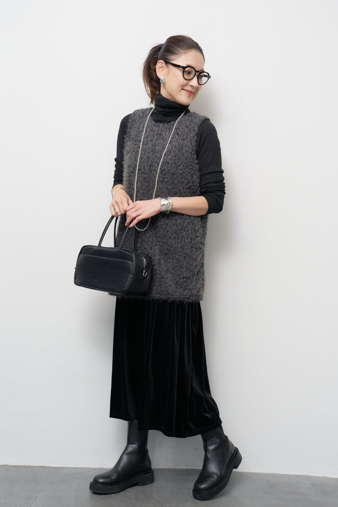 [SET]シャギータッチ×ベロアワンピース+ふんわり裏起毛タートルネック(2set)