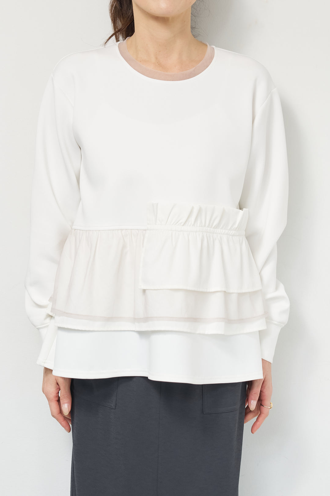 [SET]ストレッチポンチペプラムトップス+スラブカノコニットスカート(2set)